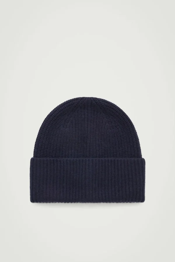 COS RIBBED WOOL AND CASHMERE BEANIE NAVY Best Sale