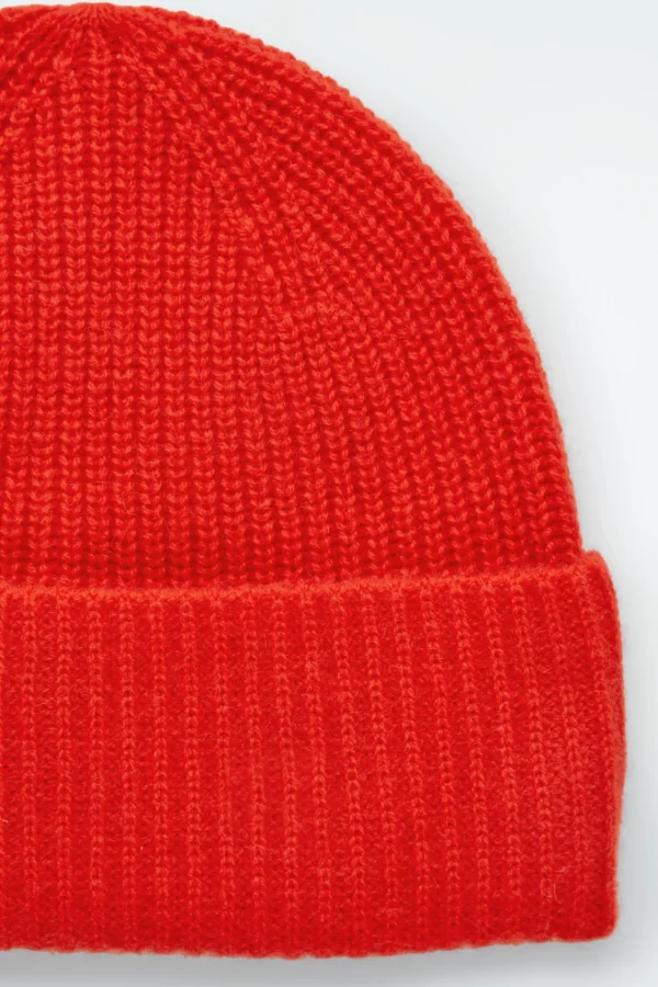 COS RIBBED WOOL AND CASHMERE BEANIE BRIGHT RED Online