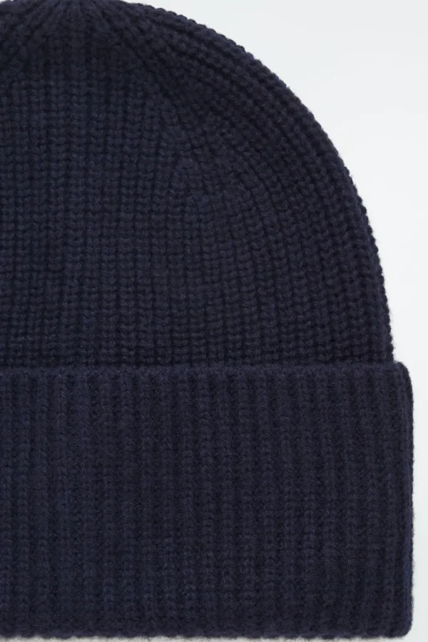 COS RIBBED WOOL AND CASHMERE BEANIE NAVY Best Sale