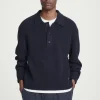 COS RIBBED WOOL AND CASHMERE-BLEND POLO SHIRT NAVY Cheap