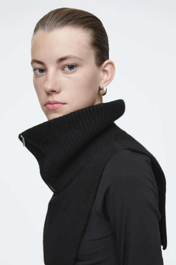 COS RIBBED WOOL COLLAR BLACK Cheap