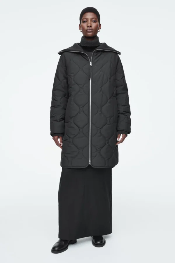 COS RIBBED-COLLAR QUILTED COAT BLACK Outlet