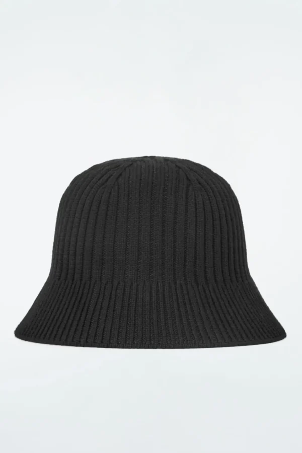 COS RIBBED-KNIT BUCKET HAT BLACK Outlet