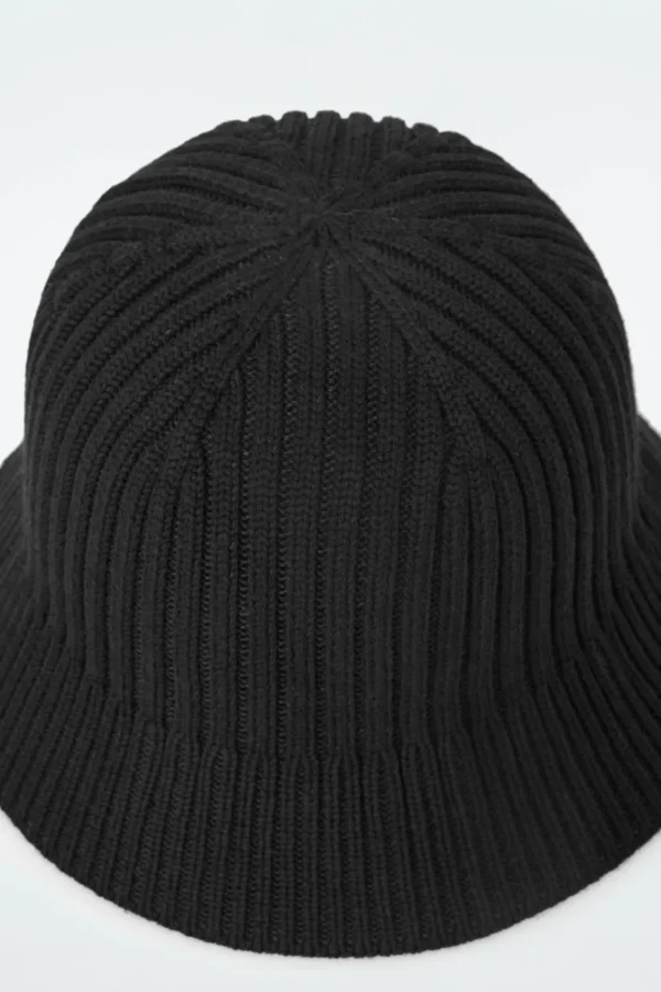 COS RIBBED-KNIT BUCKET HAT BLACK Outlet