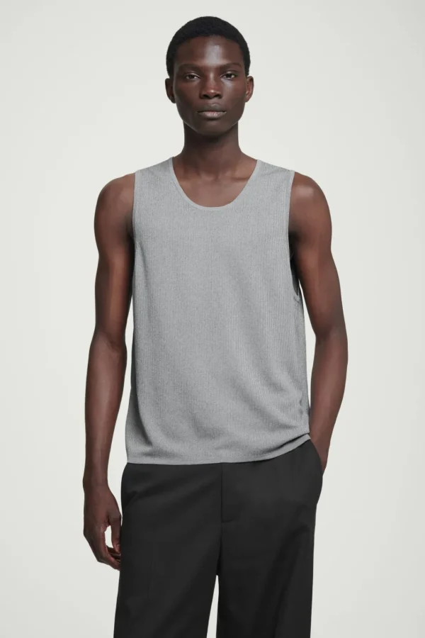 COS RIBBED-KNIT CREW-NECK TANK TOP GRAY MÉLANGE Fashion