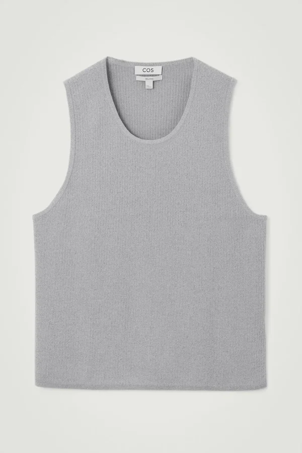 COS RIBBED-KNIT CREW-NECK TANK TOP GRAY MÉLANGE Fashion