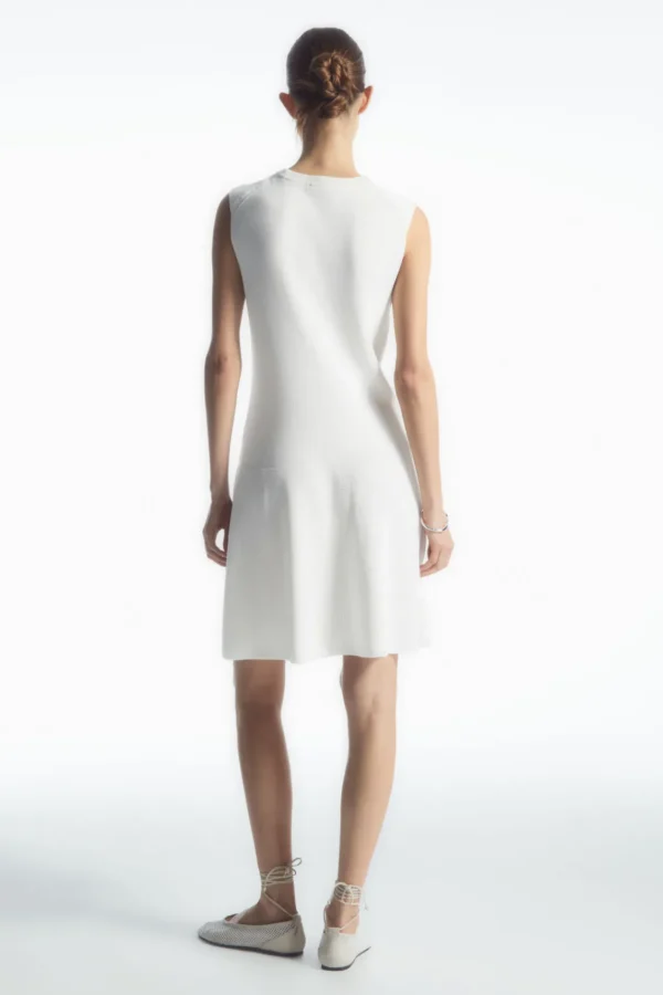 COS RIBBED-KNIT DROPPED-WAIST MINI DRESS WHITE Flash Sale