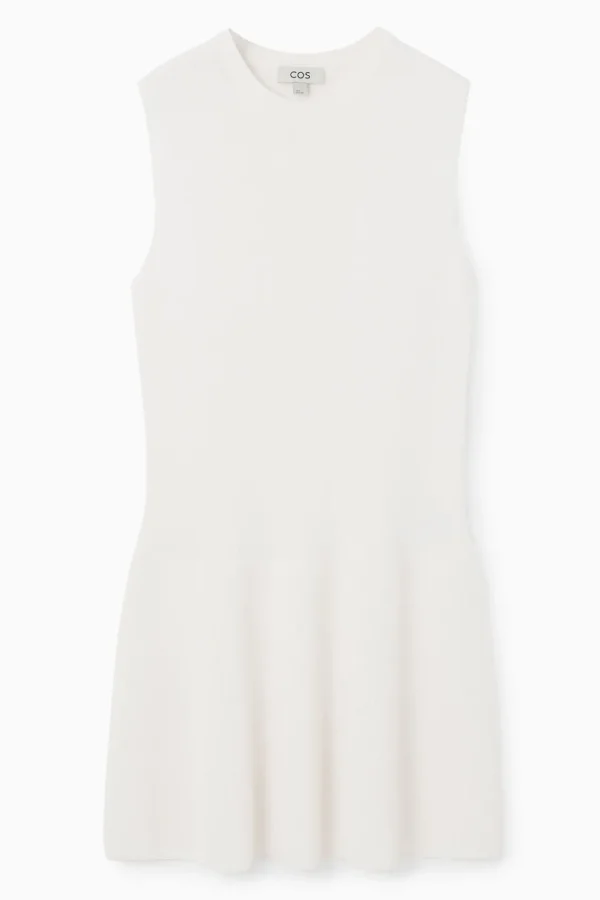 COS RIBBED-KNIT DROPPED-WAIST MINI DRESS WHITE Flash Sale