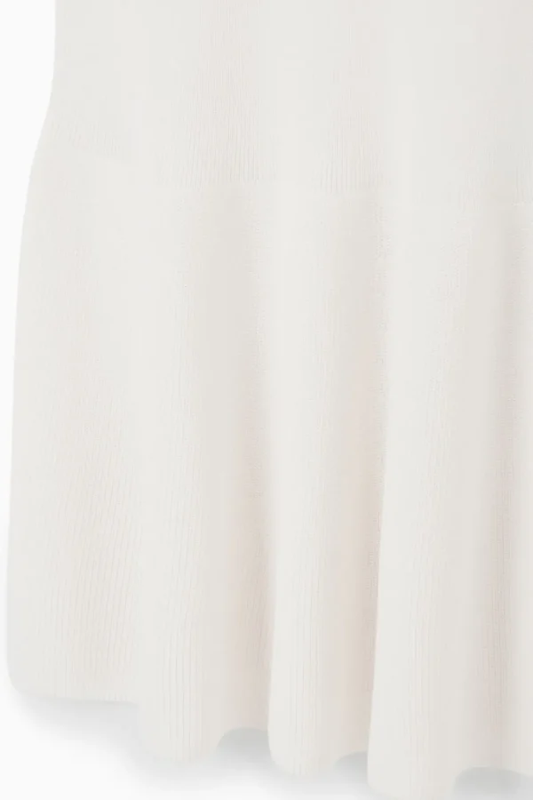 COS RIBBED-KNIT DROPPED-WAIST MINI DRESS WHITE Flash Sale