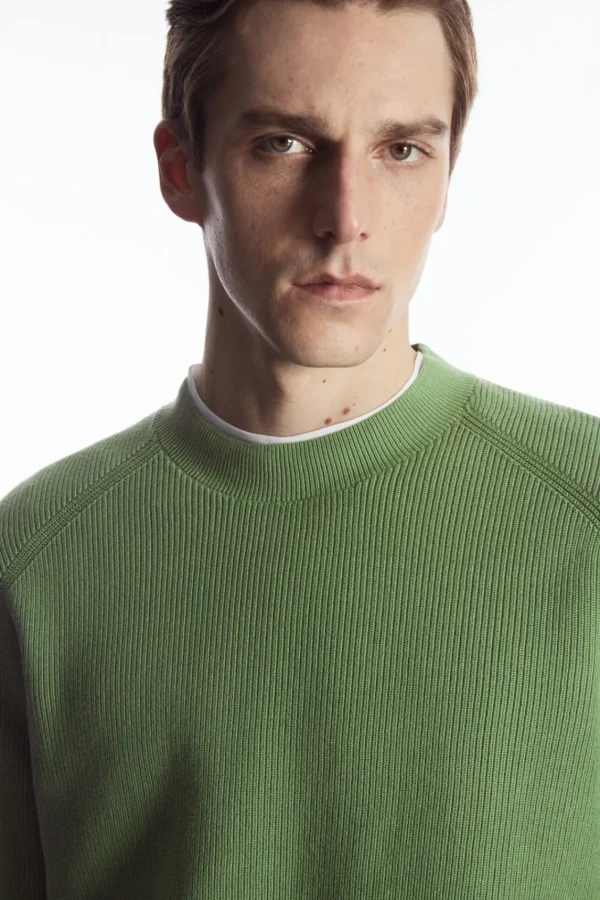 COS RIBBED-KNIT SWEATER KHAKI GREEN Clearance