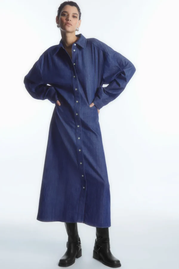 COS ROUNDED DENIM SHIRT DRESS BLUE Flash Sale