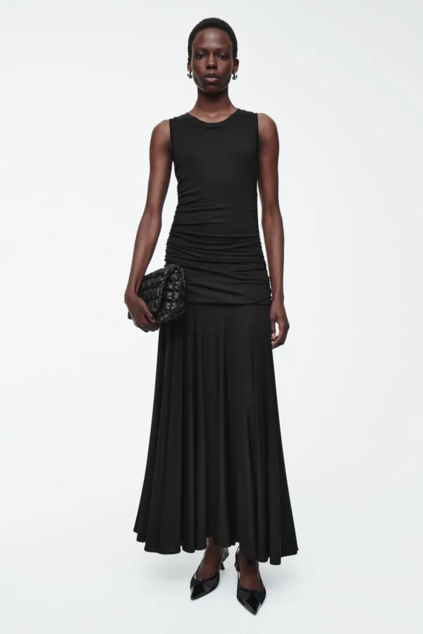 COS RUCHED MAXI DRESS BLACK Best Sale