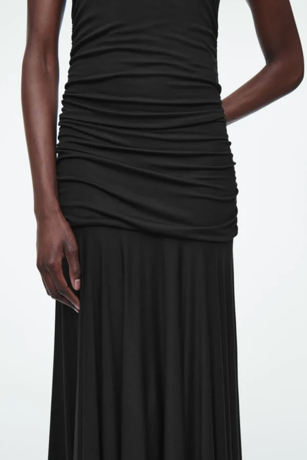 COS RUCHED MAXI DRESS BLACK Best Sale