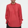 COS RUFFLE-COLLAR POPLIN BLOUSE RED Store