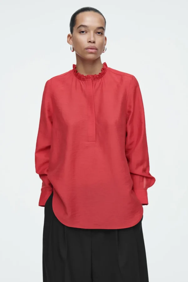 COS RUFFLE-COLLAR POPLIN BLOUSE RED Store