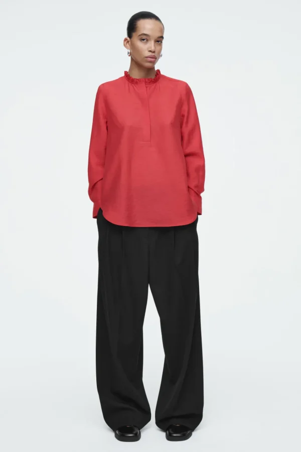 COS RUFFLE-COLLAR POPLIN BLOUSE RED Store