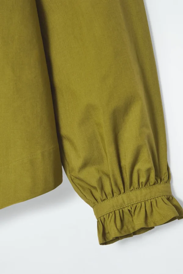 COS RUFFLED-CUFF GATHERED BLOUSE OLIVE GREEN Flash Sale