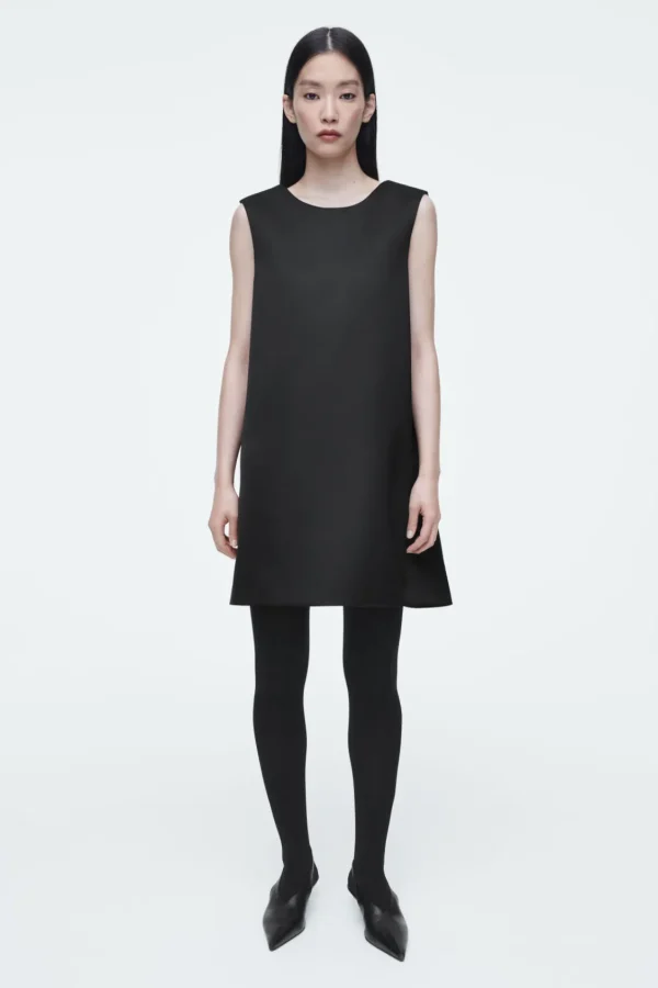 COS SATIN RACER-NECK MINI DRESS BLACK Best