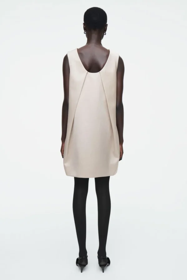 COS SATIN RACER-NECK MINI DRESS OYSTER Sale