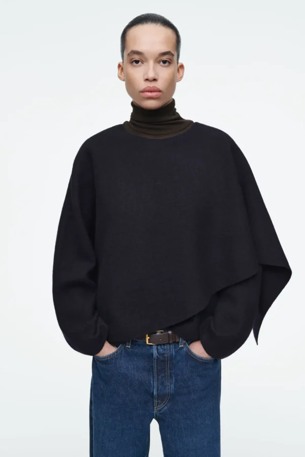 COS SCARF-DETAIL WOOL CAPE NAVY Discount