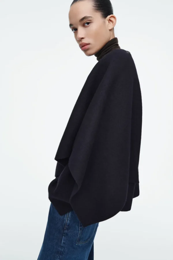 COS SCARF-DETAIL WOOL CAPE NAVY Discount