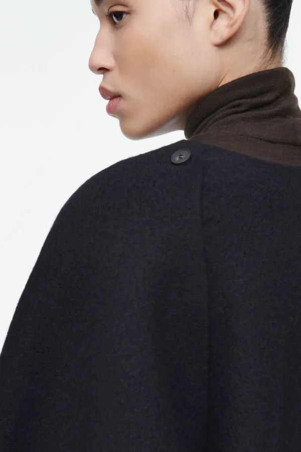 COS SCARF-DETAIL WOOL CAPE NAVY Discount