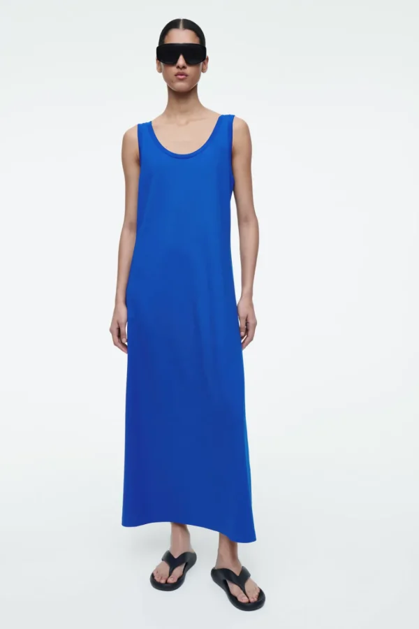 COS SCOOP-NECK JERSEY MIDI DRESS BLUE Discount