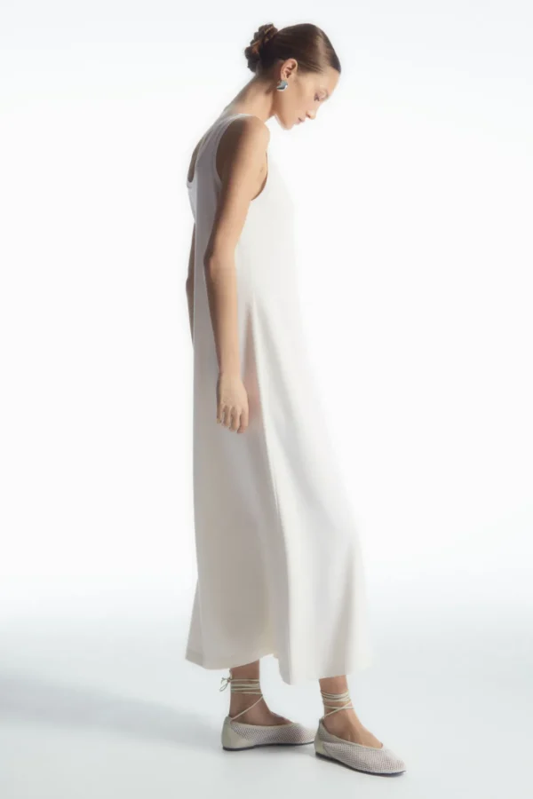 COS SCOOP-NECK JERSEY MIDI DRESS WHITE Store