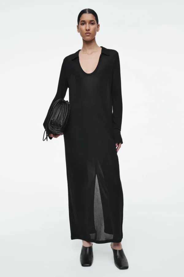 COS SCOOP-NECK POLO MAXI DRESS BLACK Clearance