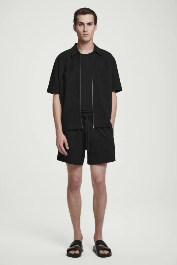 COS SEERSUCKER ELASTICATED SHORTS BLACK Cheap