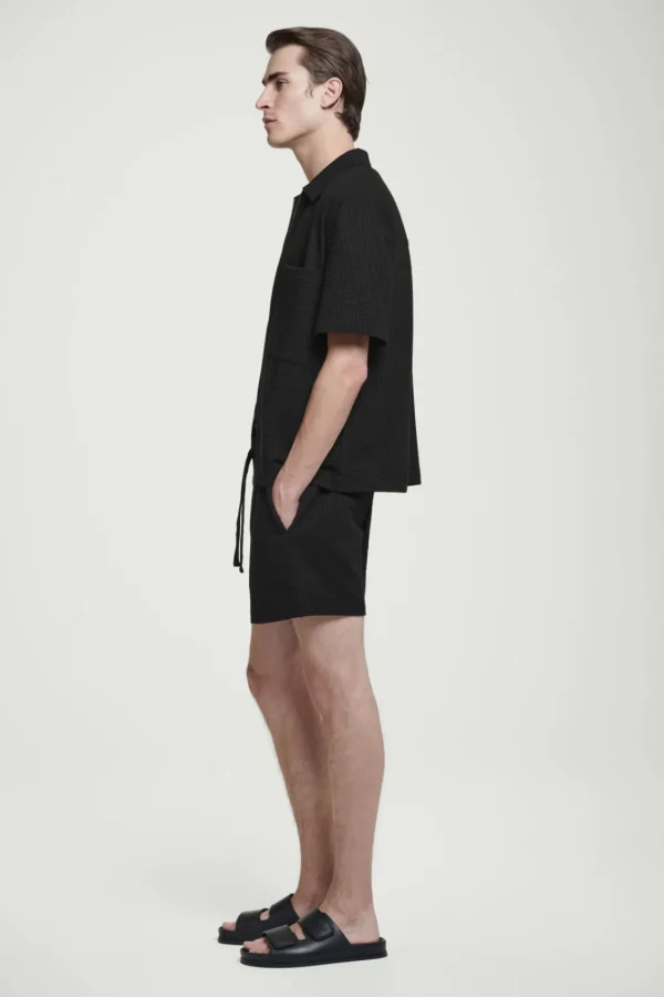 COS SEERSUCKER ELASTICATED SHORTS BLACK Cheap