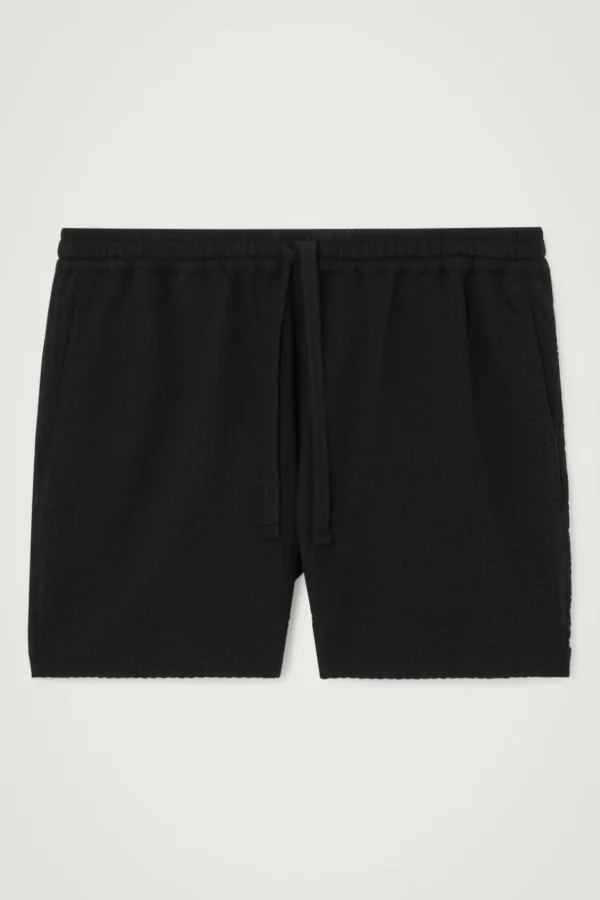 COS SEERSUCKER ELASTICATED SHORTS BLACK Cheap