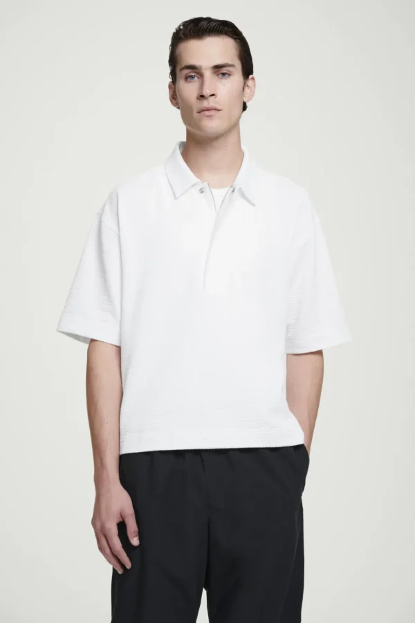 COS SEERSUCKER HALF-ZIP POLO SHIRT WHITE Fashion