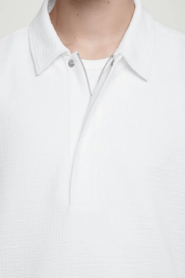 COS SEERSUCKER HALF-ZIP POLO SHIRT WHITE Fashion