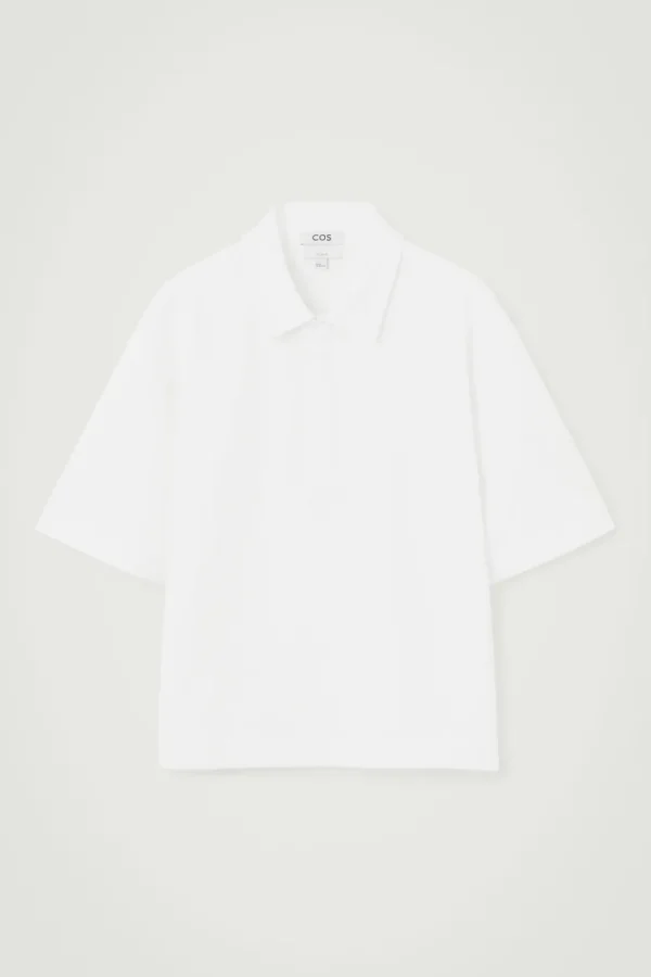 COS SEERSUCKER HALF-ZIP POLO SHIRT WHITE Fashion