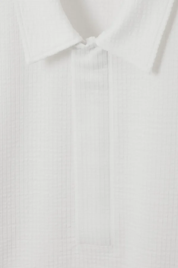 COS SEERSUCKER HALF-ZIP POLO SHIRT WHITE Fashion