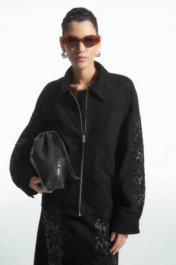 COS SEQUINED SUEDE JACKET BLACK Cheap