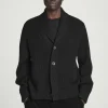 COS SHAWL-COLLAR CHUNKY MERINO WOOL CARDIGAN BLACK Cheap