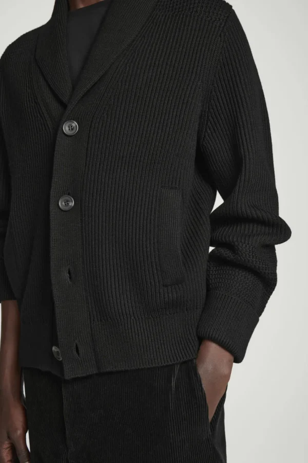 COS SHAWL-COLLAR CHUNKY MERINO WOOL CARDIGAN BLACK Cheap