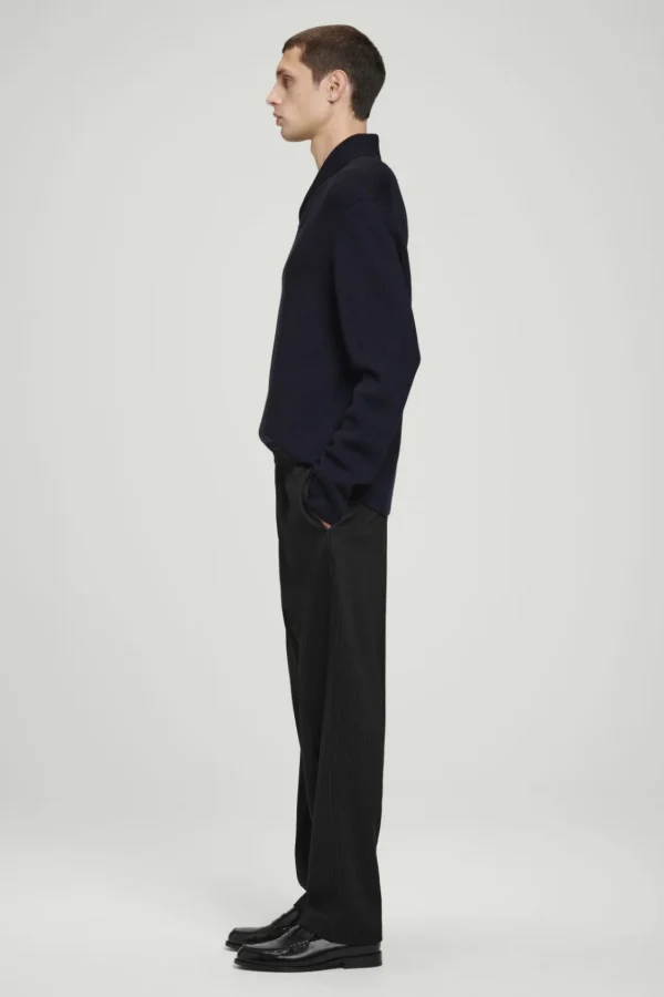 COS SHAWL-COLLAR RIBBED MERINO WOOL JUMPER NAVY Outlet