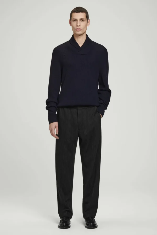 COS SHAWL-COLLAR RIBBED MERINO WOOL JUMPER NAVY Outlet