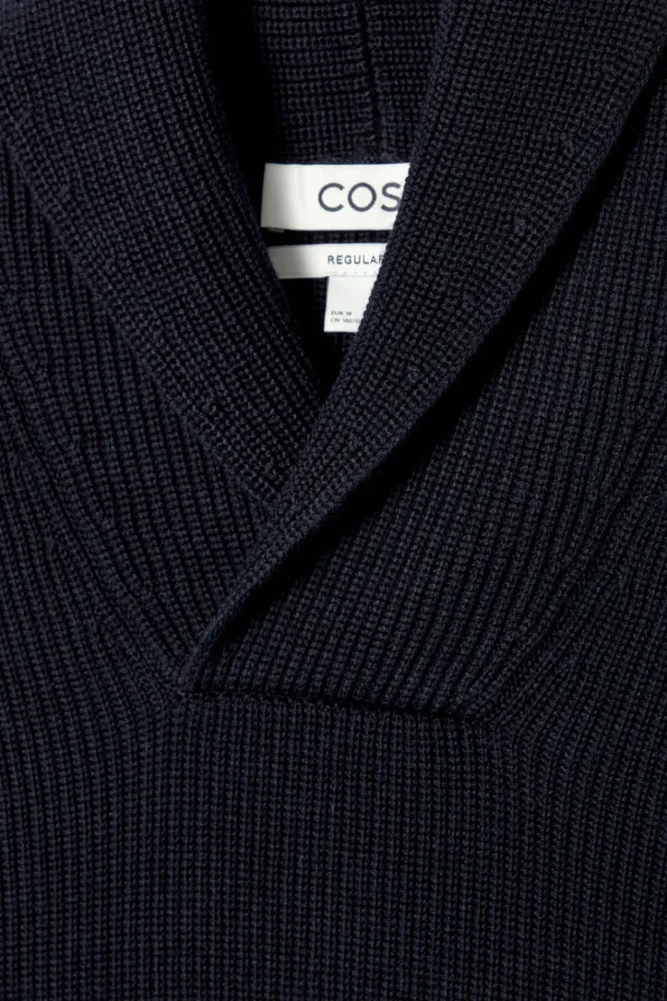 COS SHAWL-COLLAR RIBBED MERINO WOOL JUMPER NAVY Outlet