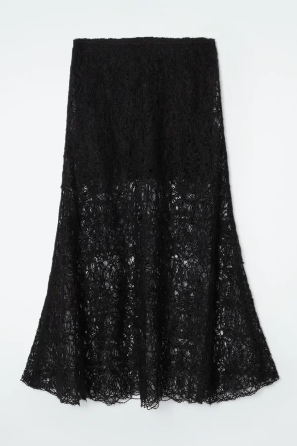 COS SHEER EMBROIDERED MOHAIR SKIRT BLACK Cheap