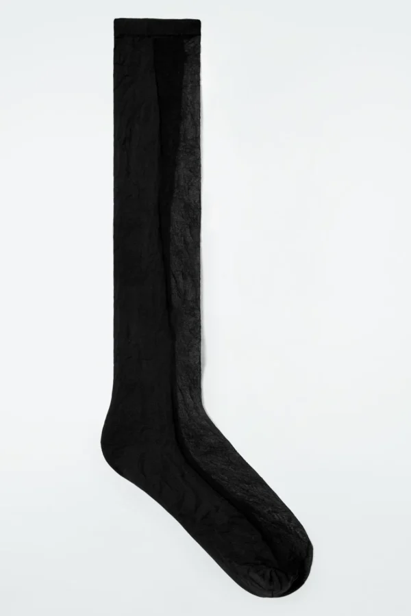 COS SHEER-PANEL KNEE-HIGH SOCKS BLACK Hot