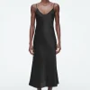 COS SHEER-PANEL SILK SLIP DRESS BLACK Store