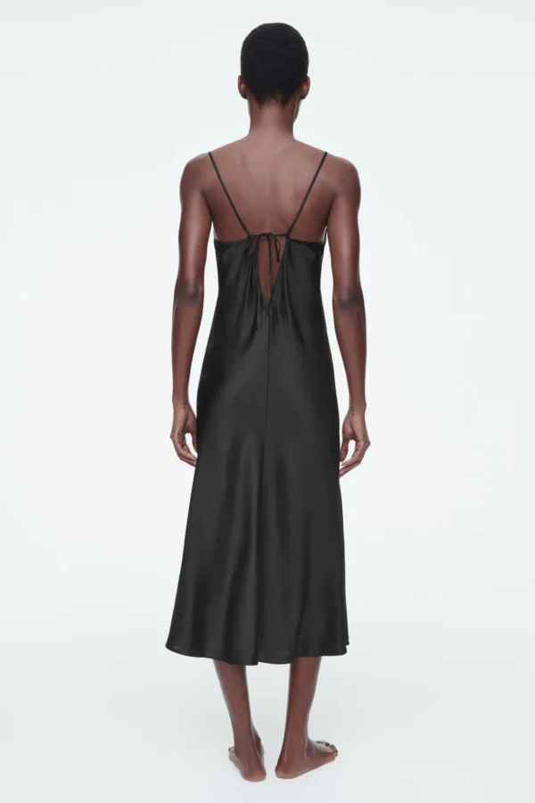 COS SHEER-PANEL SILK SLIP DRESS BLACK Store