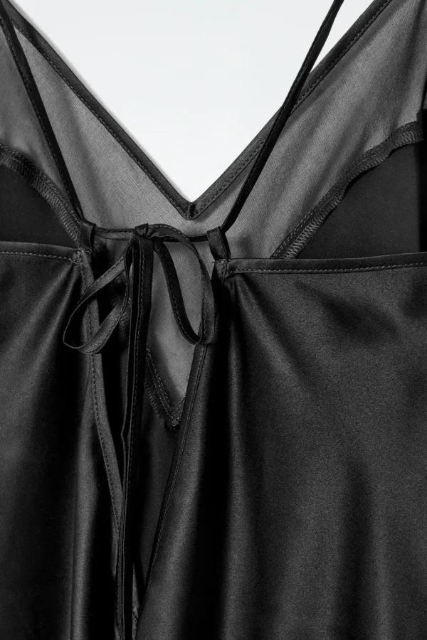 COS SHEER-PANEL SILK SLIP DRESS BLACK Store