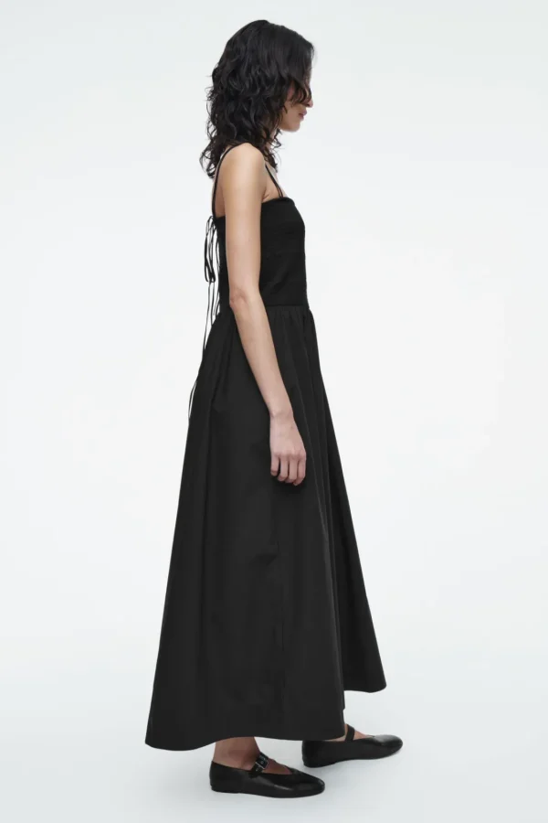 COS SHIRRED MIDI DRESS BLACK Fashion