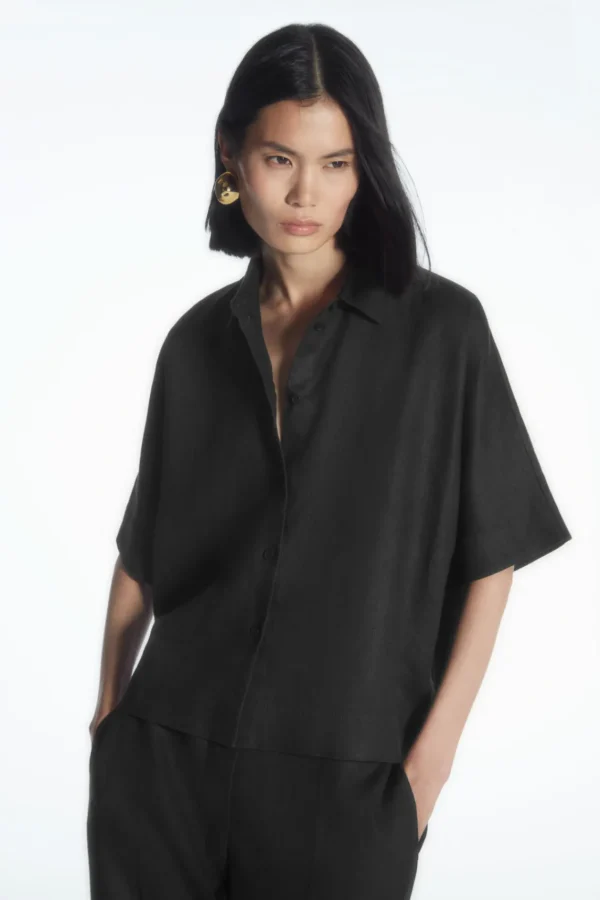 COS SHORT-SLEEVED LINEN SHIRT BLACK Clearance