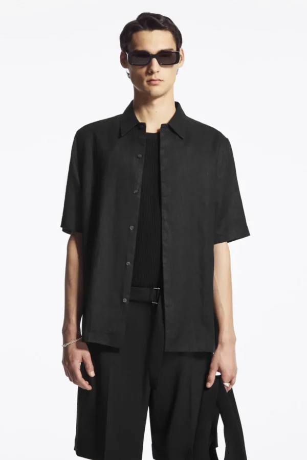 COS SHORT-SLEEVED LINEN SHIRT BLACK Clearance